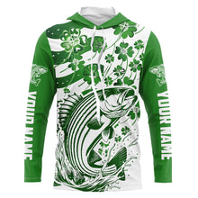 Load image into Gallery viewer, Custom St Patrick&#39;S Day American Flag Striped Bass Fishing Shirts, Patriotic Striper Fishing Jerseys IPHW5897