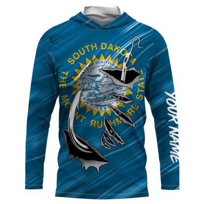 South Dakota Flag 3D Fish hook UV protection Custom long sleeve performance Fishing Shirts fishing apparel IPHW512