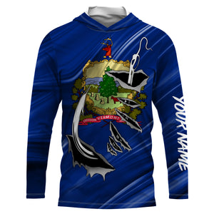 Vermont Flag 3D Fish hook UV protection Custom long sleeve performance Fishing Shirts fishing apparel IPHW514