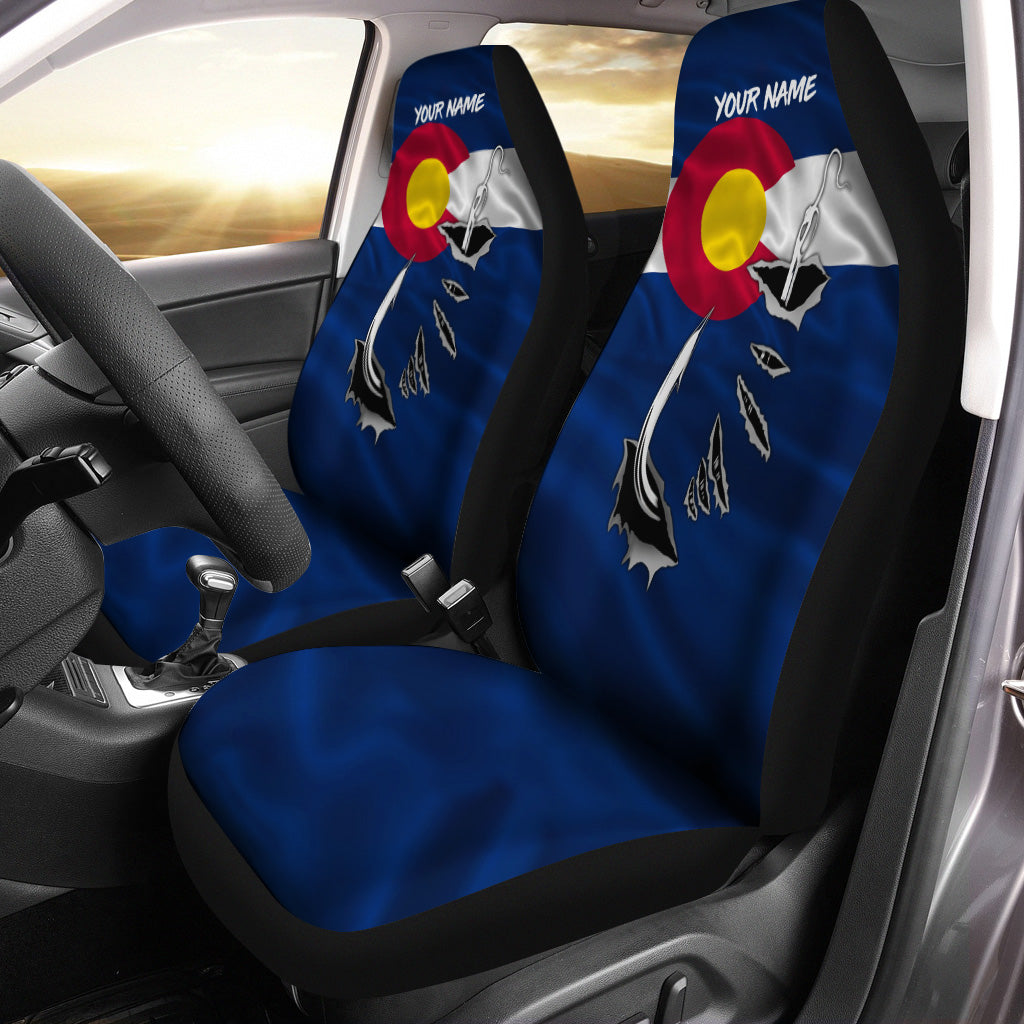Fishing Fish Hook Colorado Flag Custom Car Seat Covers Set of 2, Personalized Patriotic Fishing Gifts FEB21 - IPHW639