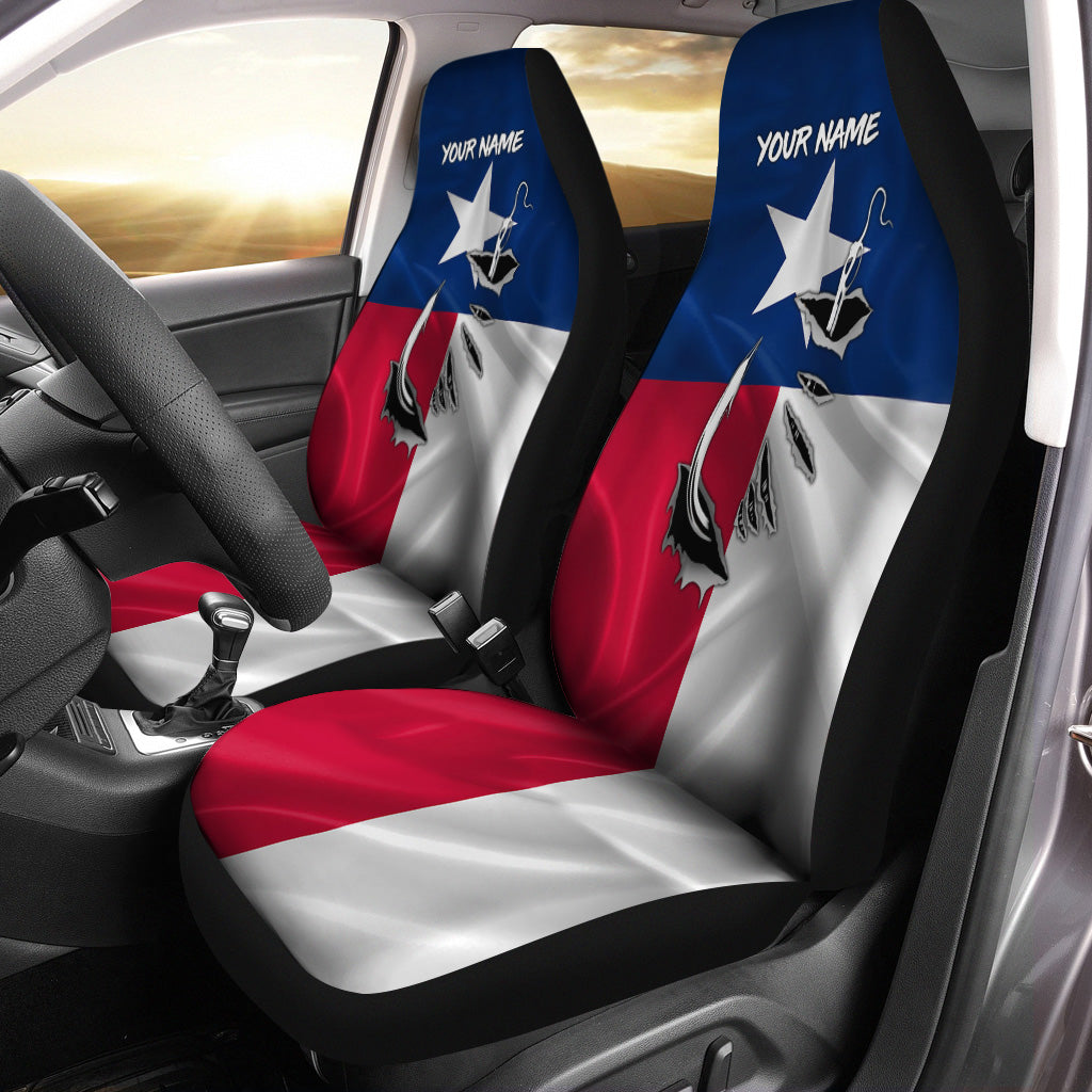 Fishing Fish Hook Texas Flag Custom Car Seat Covers Set of 2, Personalized Patriotic Fishing Gifts FEB21 - IPHW645