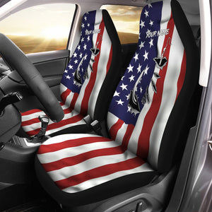 Fish Hook American Flag Fishing Custom Car Seat Covers, Personalized Patriotic Fishing Car Accessories Set of 2 FEB21 - IPHW647