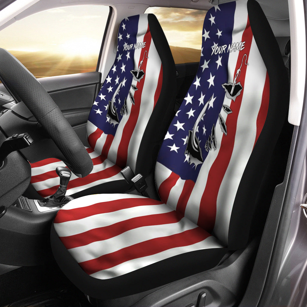 Fish Hook American Flag Fishing Custom Car Seat Covers, Personalized Patriotic Fishing Car Accessories Set of 2 FEB21 - IPHW647