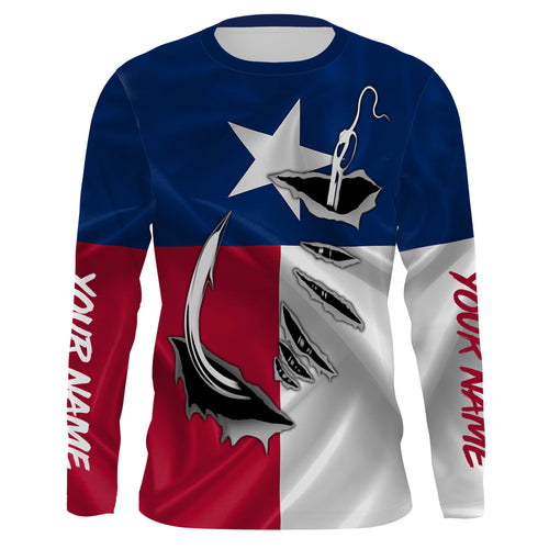 Personalized Texas Flag 3D Fish Hook UV Protection Long Sleeve performance Fishing Shirts IPHW483