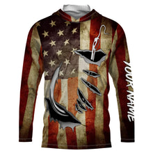 Load image into Gallery viewer, Fish Hook Vintage American Flag Custom Long Sleeve Fishing Shirts, Personalized Patriotic Fishing Gifts FEB21 - IPHW661