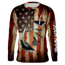 Load image into Gallery viewer, Fish Hook Vintage American Flag Custom Long Sleeve Fishing Shirts, Personalized Patriotic Fishing Gifts FEB21 - IPHW661