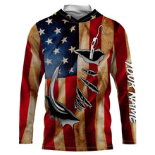 Load image into Gallery viewer, Fish Hook Vintage American Flag Custom Long Sleeve Fishing Shirts, Personalized Patriotic Fishing Gifts FEB21 - IPHW662