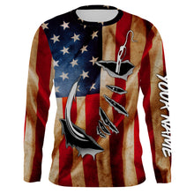 Load image into Gallery viewer, Fish Hook Vintage American Flag Custom Long Sleeve Fishing Shirts, Personalized Patriotic Fishing Gifts FEB21 - IPHW662