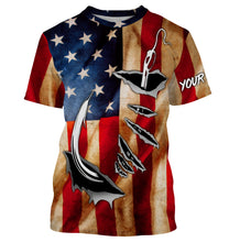 Load image into Gallery viewer, Fish Hook Vintage American Flag Custom Long Sleeve Fishing Shirts, Personalized Patriotic Fishing Gifts FEB21 - IPHW662