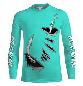 Fish hook Custom Turquoise blue Long Sleeve performance Fishing Shirts Fishing jerseys - IPHW1490