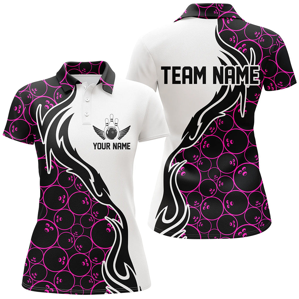 Pink Bowling Pattern Custom Women Bowling Polo Shirts Flame Bowling Team Jerseys Tournament IPHW5309