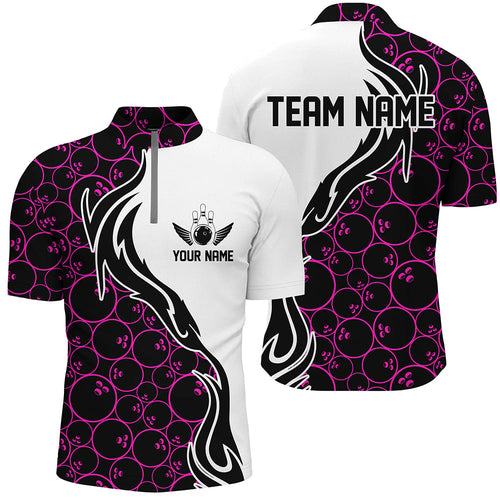 Pink Bowling Pattern Custom Men Bowling Quarter Zip Shirts Flame Bowling Team Jerseys Tournament IPHW5309