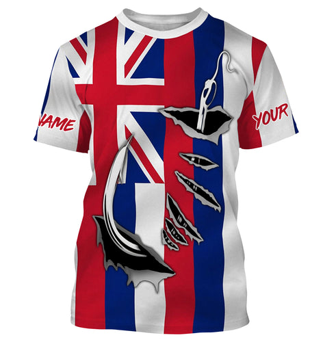 HI Fishing 3D Fish Hook Hawaiian Flag UV protection quick-dry Custom long sleeves shirts personalized fishing apparel gift for Fishing lovers IPHW516