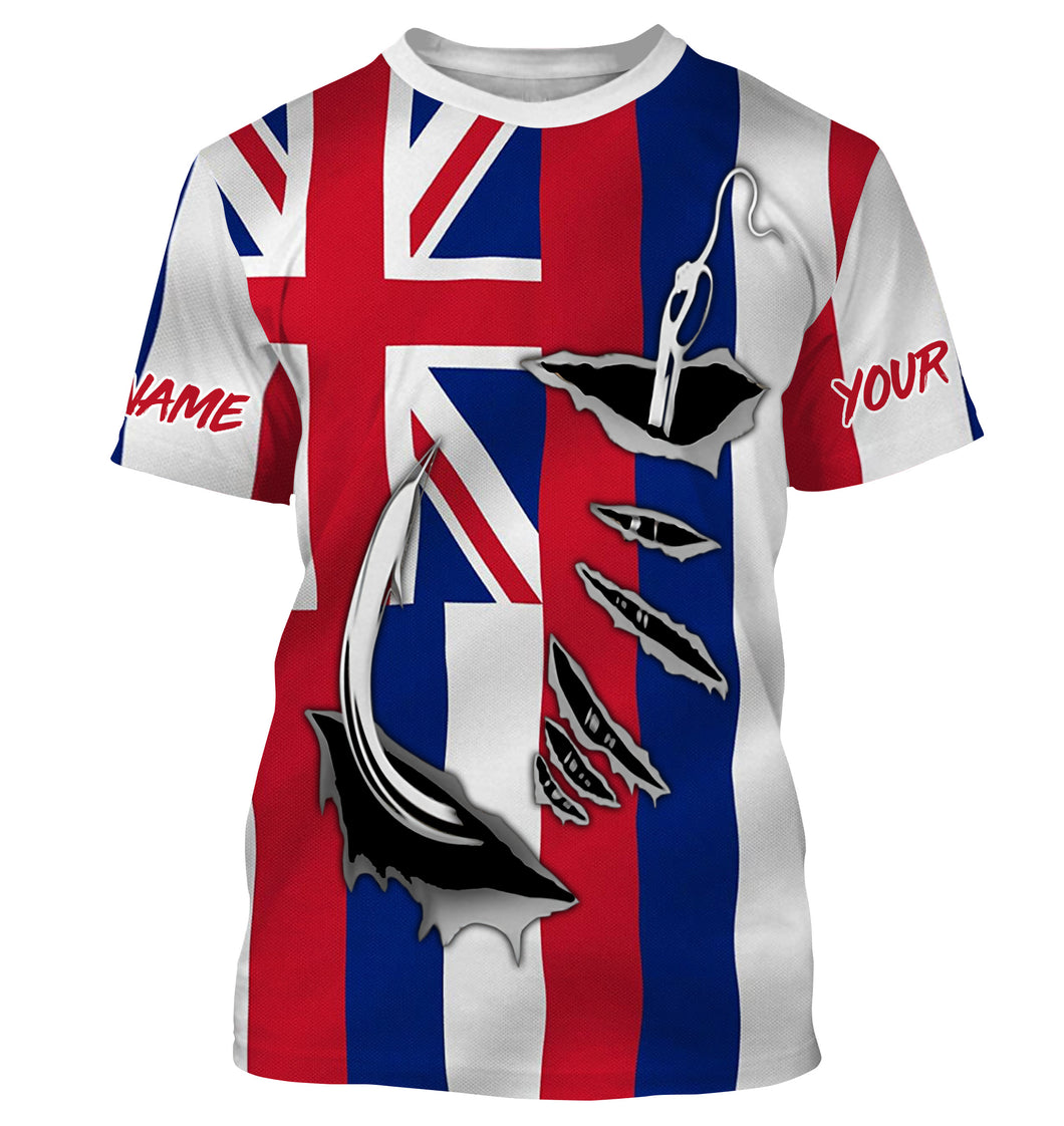 HI Fishing 3D Fish Hook Hawaiian Flag UV protection quick-dry Custom long sleeves shirts personalized fishing apparel gift for Fishing lovers IPHW516