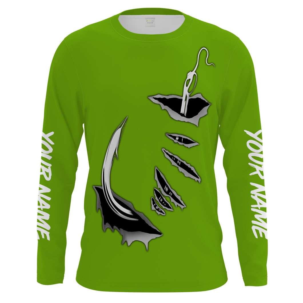 Fish hook Custom Green Long Sleeve performance Fishing Shirts Fishing jerseys - IPHW1366