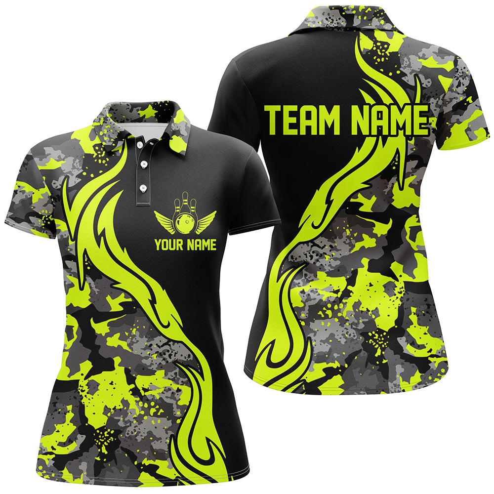 Green Camo Custom Bowling Team Shirts Personalized Bowling League Shirts For Women IPHW5516