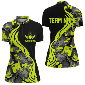 Green Camo Custom Bowling Team Shirts Personalized Bowling League Shirts For Women IPHW5516