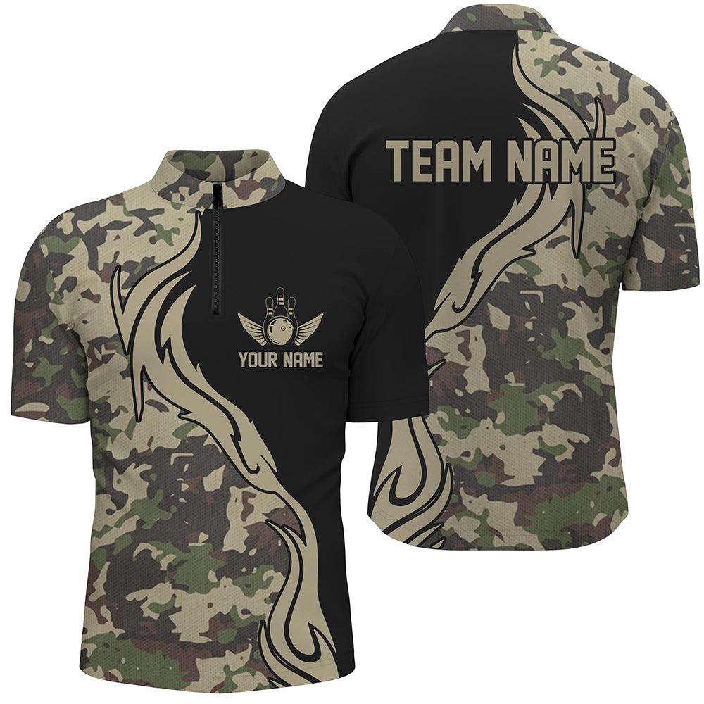 Military Green Camo Custom Army Bowling Team Shirts Personalized Bowling League Shirts For Men IPHW5517