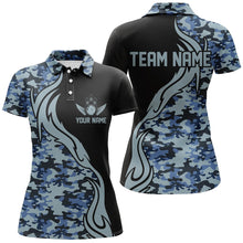 Load image into Gallery viewer, Blue Camo Custom Army Bowling Team Shirts Personalized Bowling League Shirts For Women IPHW5518