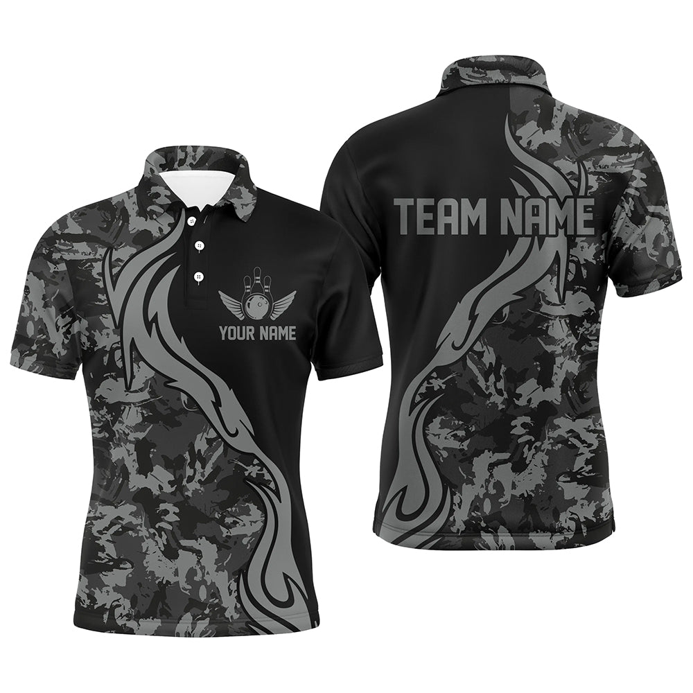 Personalized Gray Camo Bowling Shirts For Men Custom Bowling Team Jerseys Bowlers Outfits IPHW5520