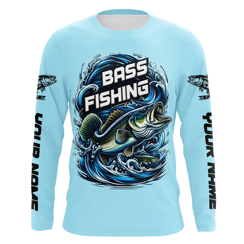 Custom Largremouth Bass Long Sleeve Tournament Fishing Shirts, Uv Protection Bass Fishing Shirt IPHW5938