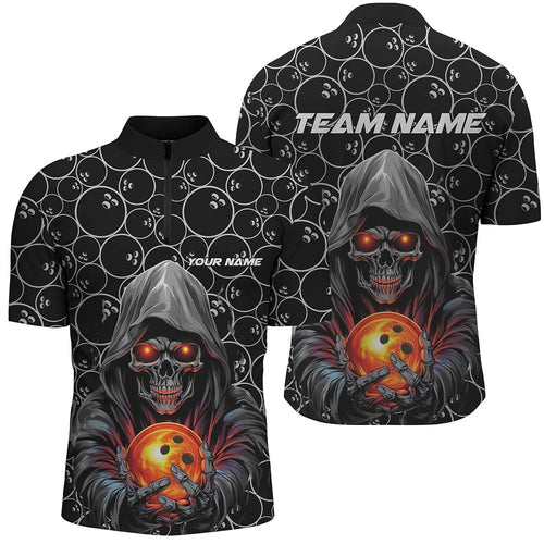Custom Halloween Bowling Outfits Skull Bowling Quarter Zip Shirts Men Bowling League Team Jerseys IPHW5345