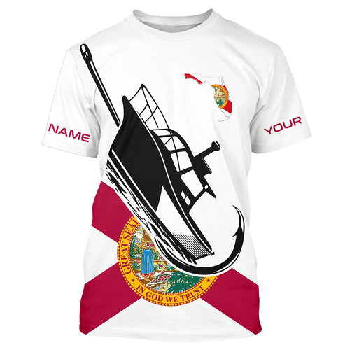 Custom Deep Sea Fishing Shirts With Boat Name, Florida Flag Saltwater Fishing Shirts IPHW4904