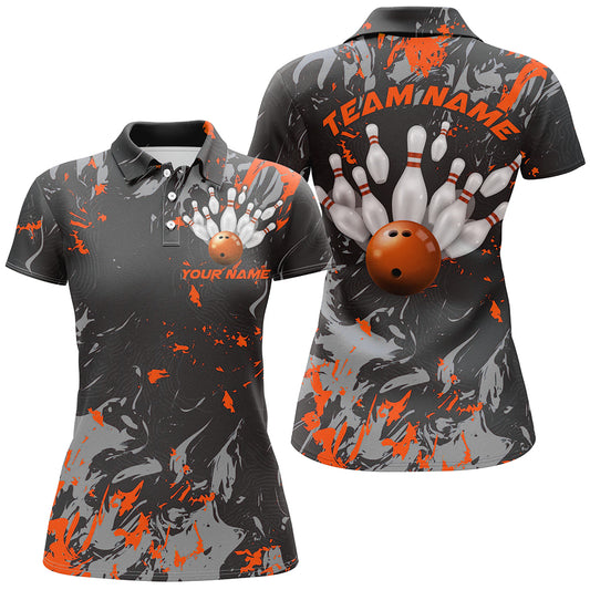 Black And Orange Camo Bowling Team Shirts Custom Women Polo Shirts Bowling League Shirts IPHW5361