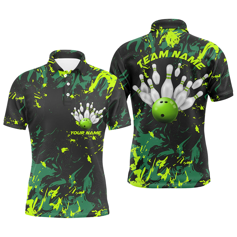 Black And Green Camo Bowling Team Shirts Custom Men Polo Shirts Bowling League Shirts IPHW5364