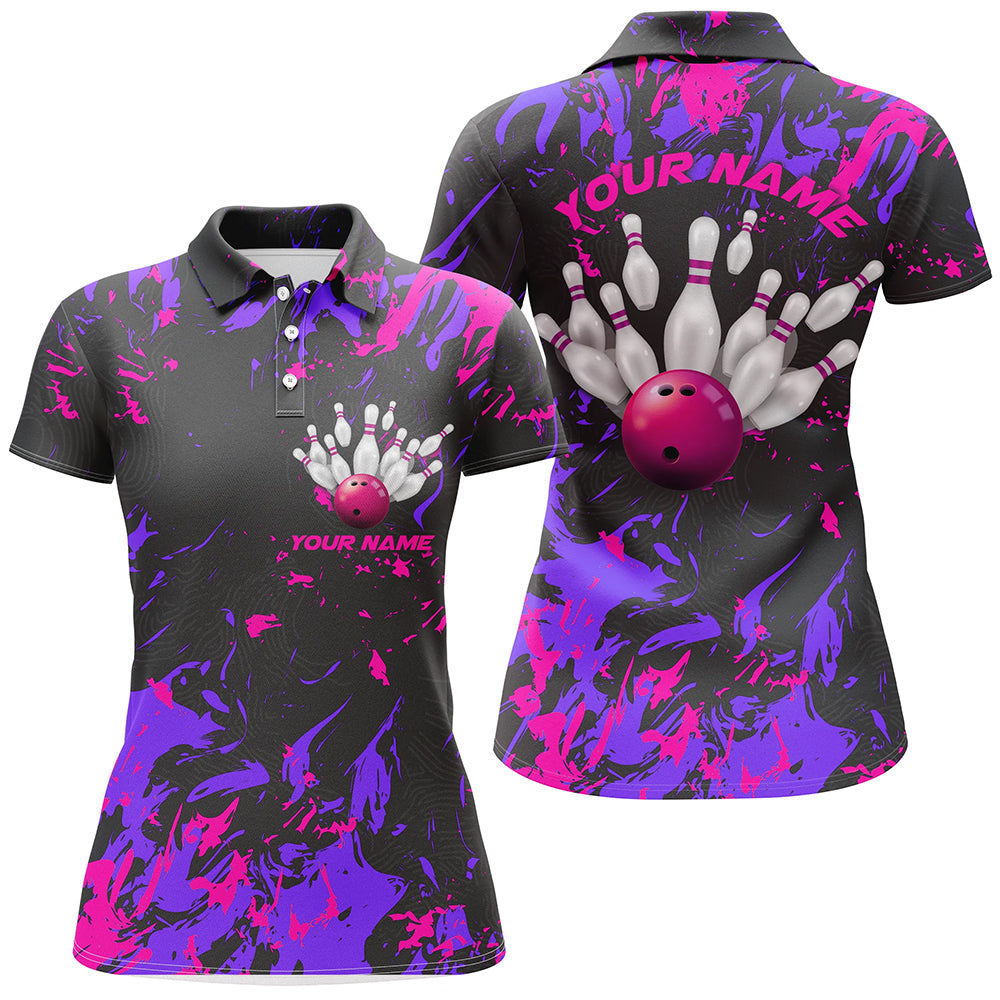 Purple And Pink Camo Bowling Team Shirts Custom Women Polo Shirts Bowling League Shirts IPHW5365