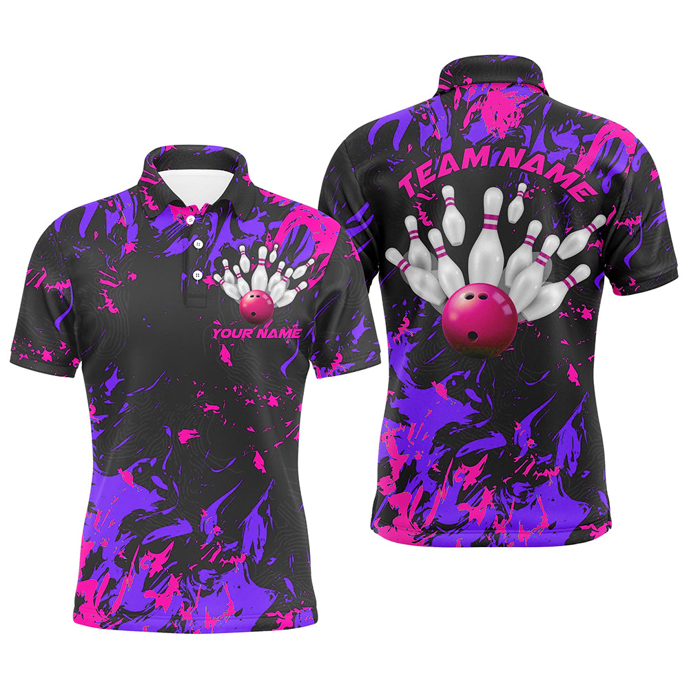 Purple And Pink Camo Bowling Team Shirts Custom Men Polo Shirts Bowling League Shirts IPHW5365