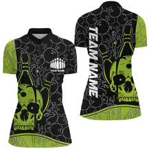 Load image into Gallery viewer, Custom Skull Bowling Shirts For Women, Green Bowling Team Jerseys Bowling Polo Shirt IPHW5839