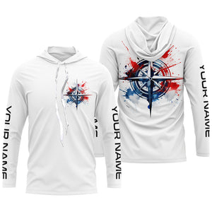 Red, White And Blue Compass Custom Performance Fishing Shirts, Patriotic Saltwater Fishing Shirts IPHW4948