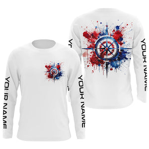 Red, White And Blue Compass Custom Performance Fishing Shirts, Patriotic Saltwater Fishing Shirts IPHW4949