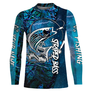 Personalized Striped Bass Long Sleeve Performance Fishing Shirts, Striper Fishing Jerseys | Blue Camo IPH2549