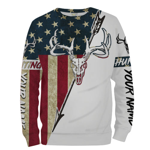 Bow Hunter Deer Hunting American Flag Custom All over print Shirts, Deer skull shirts - IPHW1158