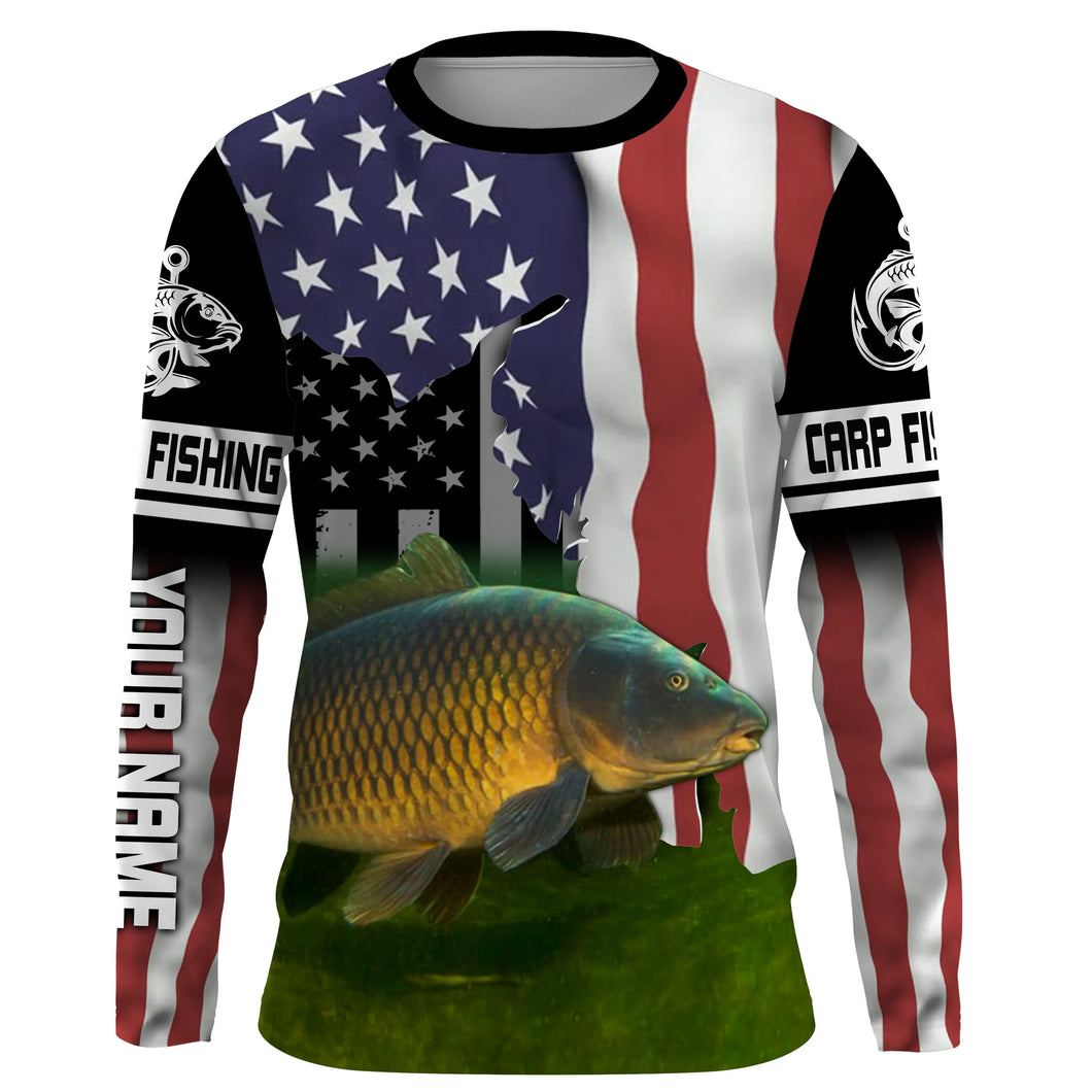 American Flag Custom Carp Fishing Shirt, Carp Bow Fishing Jerseys IPH1735