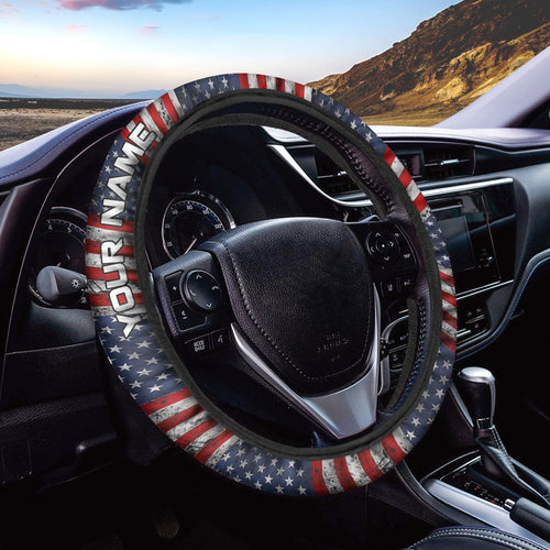 Custom American Flag Steering Wheel cover, personalized Patriotic Car Accessories - IPHW943