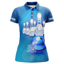 Load image into Gallery viewer, Custom Blue Bowling Shirts For Women, Bowling Balls And Pins Jerseys For Girls IPHW4176