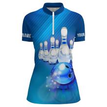 Load image into Gallery viewer, Custom Blue Bowling Shirts For Women, Bowling Balls And Pins Jerseys For Girls IPHW4176