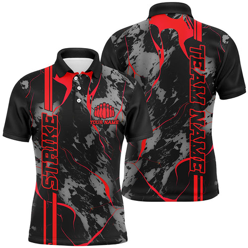 Custom Red Strike Bowling Shirts Men Polo Red Camo Bowling Team Jerseys Bowling League IPHW5382