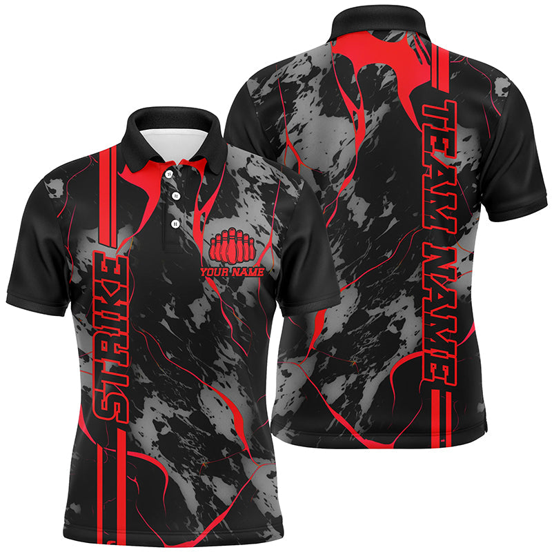 Custom Red Strike Bowling Shirts Men Polo Red Camo Bowling Team Jerseys Bowling League IPHW5382