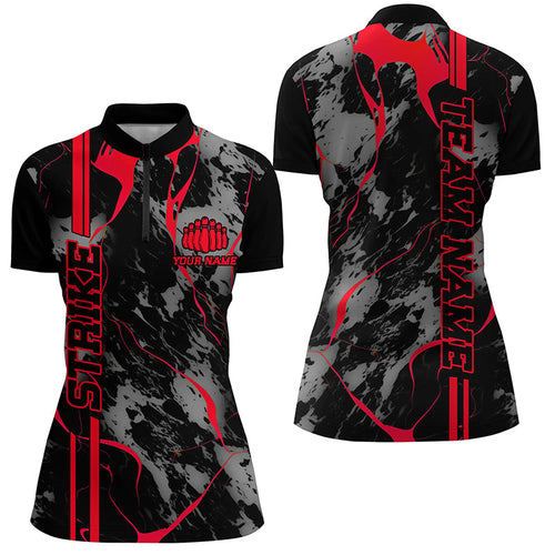 Custom Red Strike Bowling Shirts Women Quarter Zip Camo Bowling Team Jerseys Bowling League IPHW5382