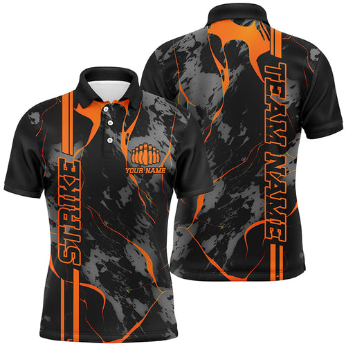 Custom Orange Strike Bowling Shirts Men Polo Orange Camo Bowling Team Jerseys Bowling League IPHW5385