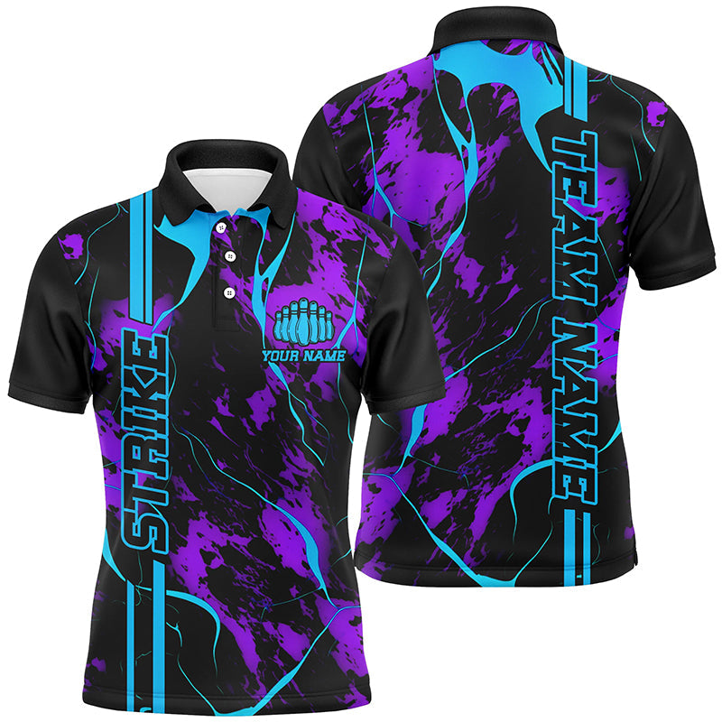 Custom Blue And Purple Strike Bowling Shirts Men Polo Camo Bowling Team Jerseys Bowling League IPHW5386