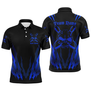 Custom Bowling Shirts For Men And Women, Skull Bowling Team Shirts Bowling Pin | Blue IPHW4482