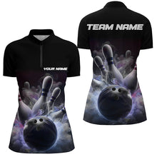 Load image into Gallery viewer, Custom Women Bowling Quarter Zip Shirts Smoke Bowling Team Jerseys Strike Bowling Shirts IPHW5402