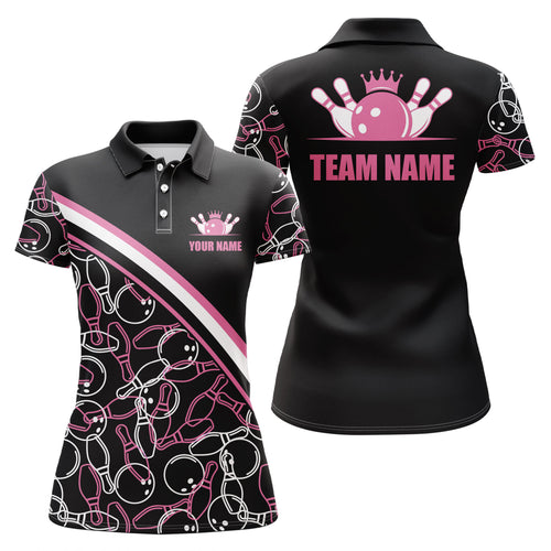 Custom Bowling Shirts For Women, Bowling Queen Team Jerseys Bowling Ball And Pins | Pink IPHW4504