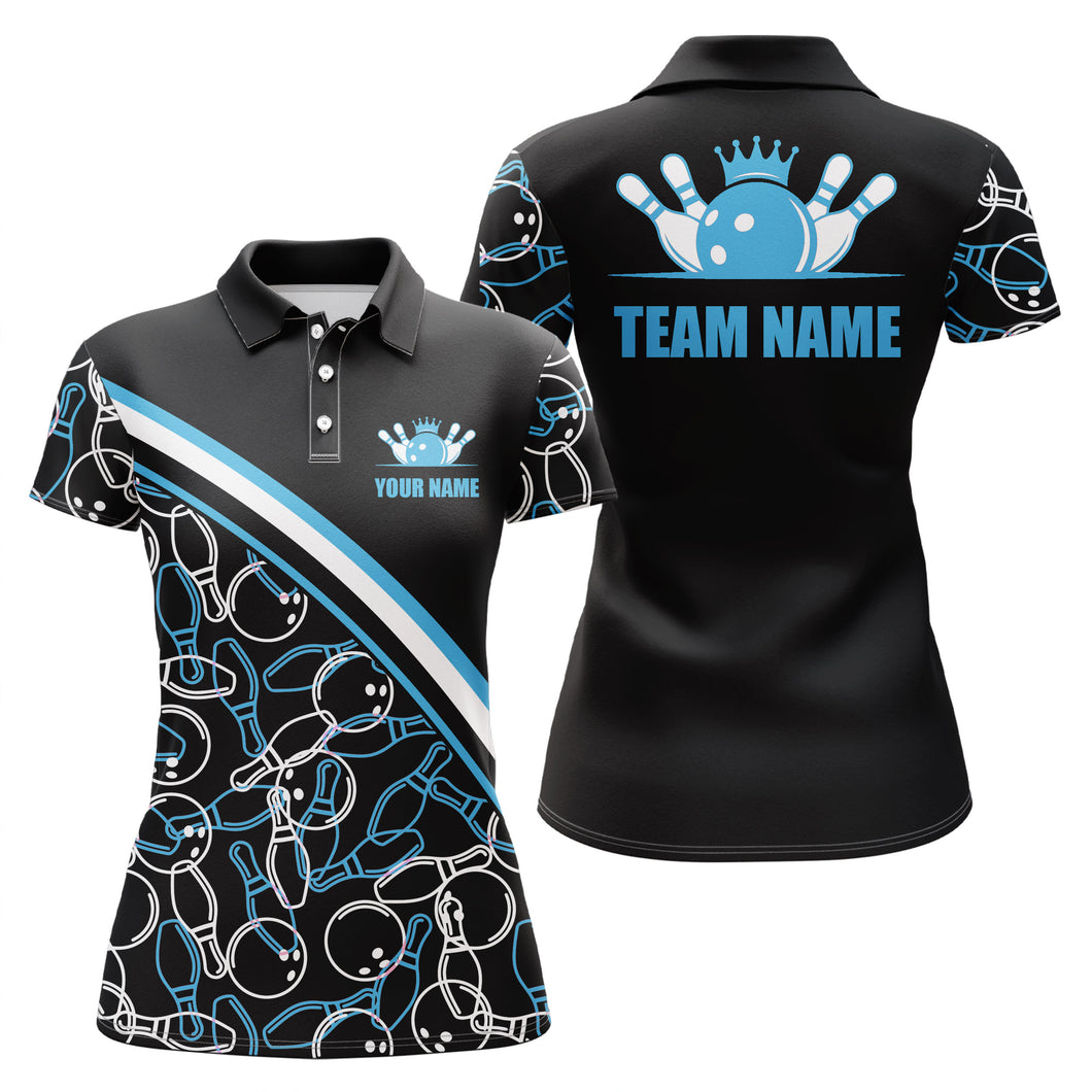 Custom Bowling Shirts For Women, Bowling Queen Team Jerseys Bowling Ball And Pins | Blue IPHW4505
