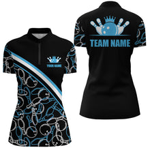 Load image into Gallery viewer, Custom Bowling Shirts For Women, Bowling Queen Team Jerseys Bowling Ball And Pins | Blue IPHW4505